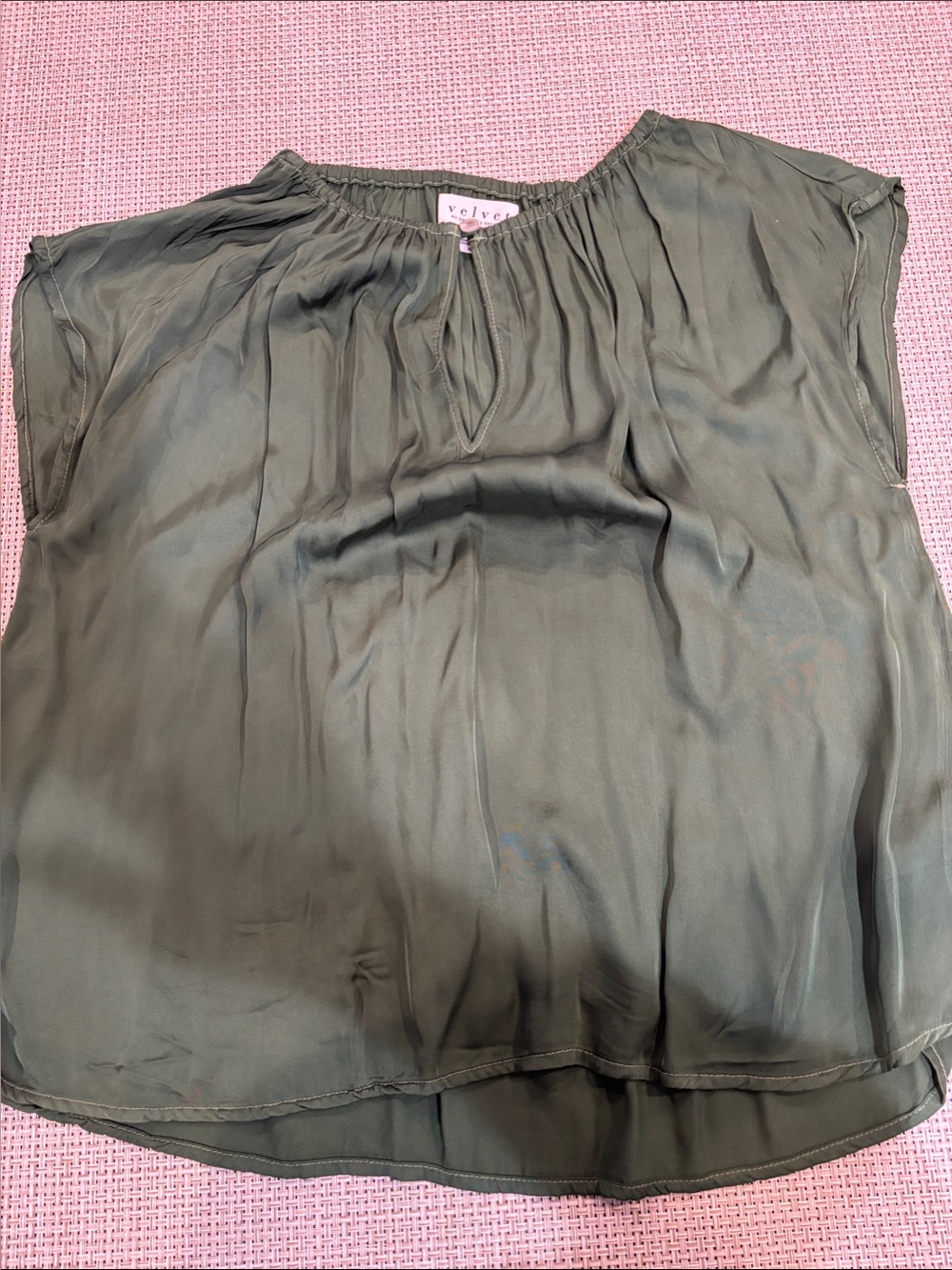 Velvet Olive Green Sleeveless Peasant Blouse